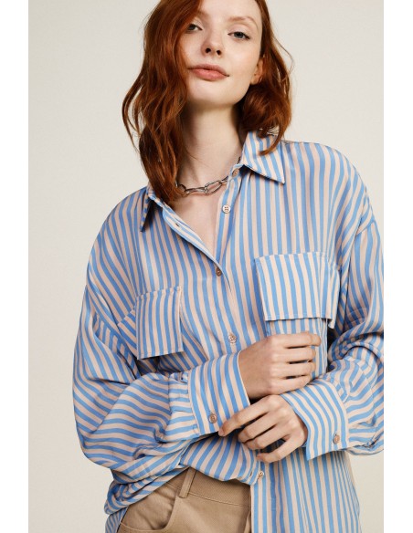 Camisa oversize de riscas com bolsos frontais Dixie