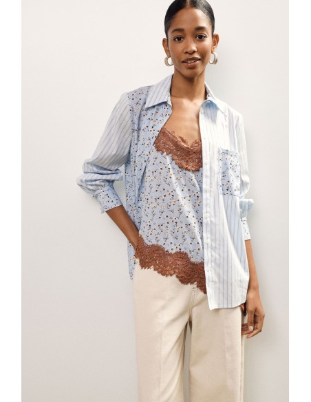Camisa às riscas e floral com bolso frontal Dixie