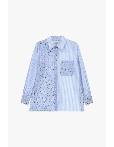 Camisa às Riscas e Flores com Bolso Frontal Dixie