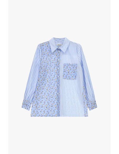 Camisa às Riscas e Flores com Bolso Frontal Dixie