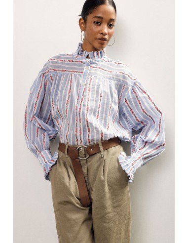 Camisa às riscas com gola franzida e punhos largos Dixie