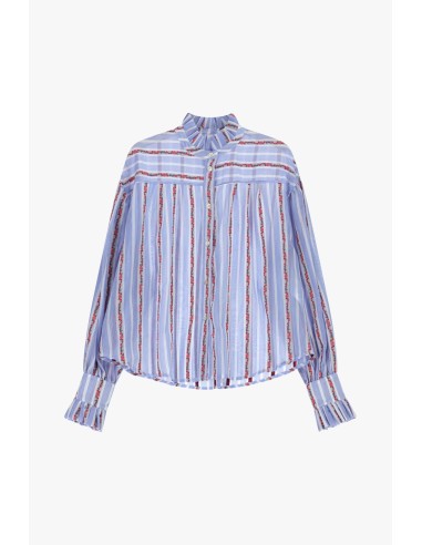 Camisa às riscas com gola franzida e punhos largos Dixie
