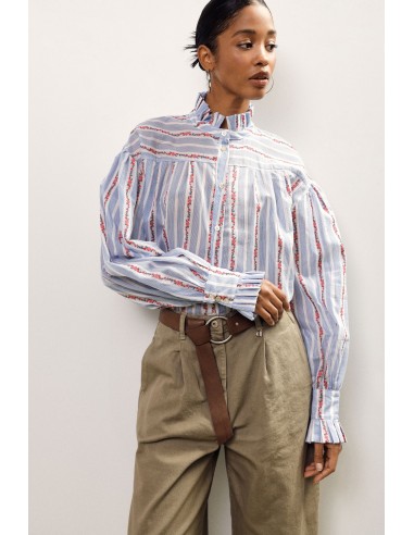 Camisa às riscas com gola franzida e punhos largos Dixie