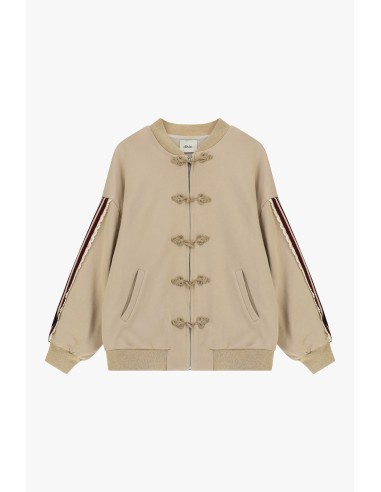 Sweat com fecho Detalhes trançados nas mangas Bordado Dixie