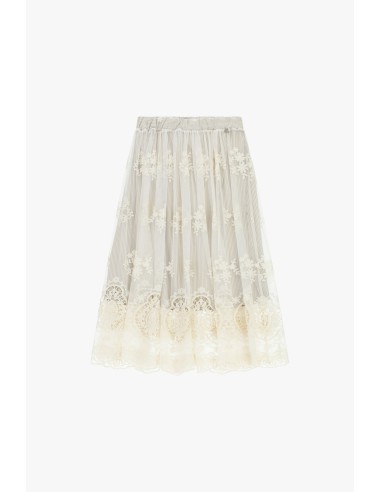 Saia midi plissê com bordado floral Dixie