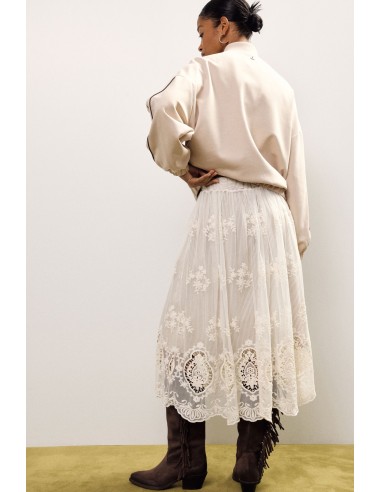 Saia Midi Plissada com Bordado Floral Dixie