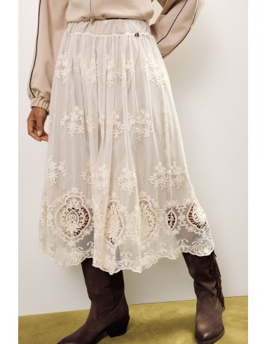 Saia Midi Plissada com Bordado Floral Dixie