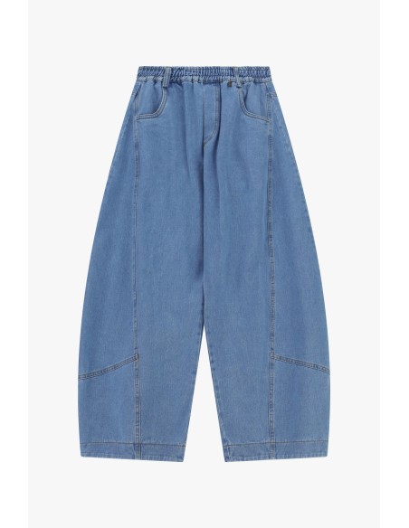 Jeans Balão com Elástico na Cintura e Costuras Curvas Dixie