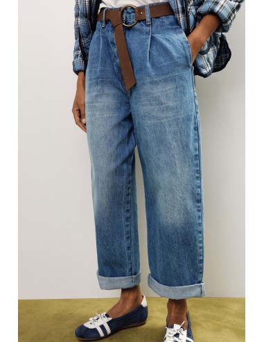 Calças jeans baggy de cintura alta com cinto em tecido Dixie