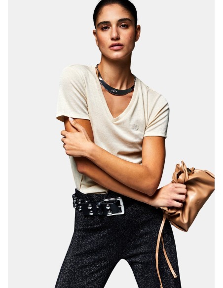 T-Shirt Con Scollo A V Liu Jo - Vestiti Firmati Life Smiles