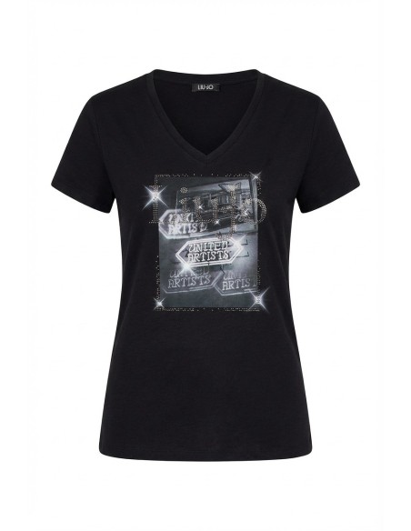T-shirt com estampa e strass Liu Jo
