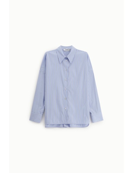 Camisa às riscas com detalhes em renda e corte solto Please