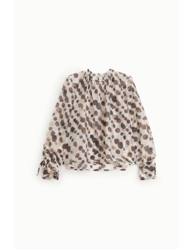 Blusa ampla estampada de poás, mangas compridas com tiras Please