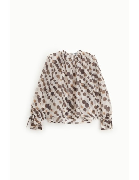 Blusa ampla estampada de poás, mangas compridas com tiras Please