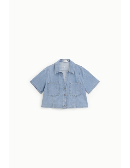 Camisa cropped com bolsos aplicados e mangas curtas Please