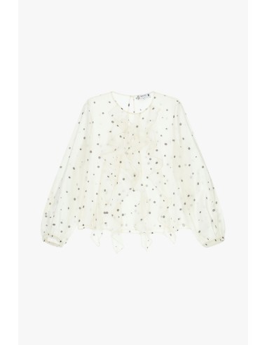 Blusa às Bolinhas com Folhos e Mangas Compridas Please