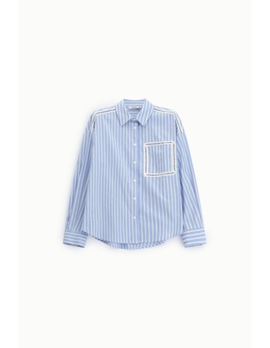 Camisa às Riscas com Bolso e Detalhes Perfurados Please