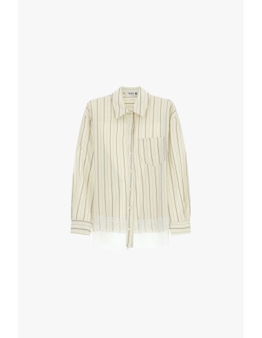 Camisa às riscas com detalhe de renda na bainha Please