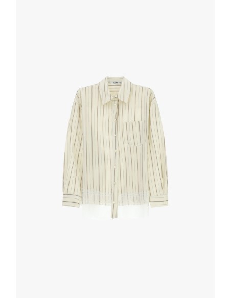 Camisa às riscas com detalhe de renda na bainha Please