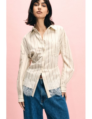 Camisa Às Riscas Com Detalhe De Renda Na Barra Please