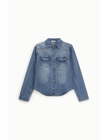 Camisa de ganga com bolsos frontais e punhos abotoados Please