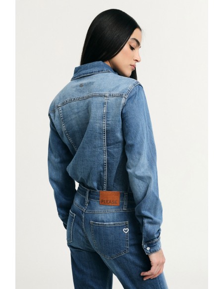 Camisa denim com bolsos frontais e punhos abotoados Please