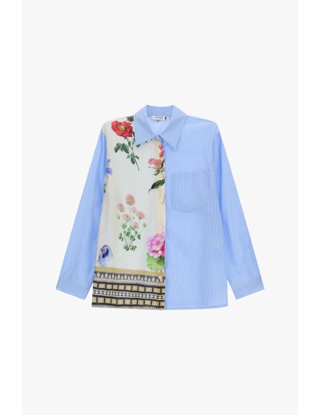 Camisa Regular Com Riscas E Inserções Florais Please