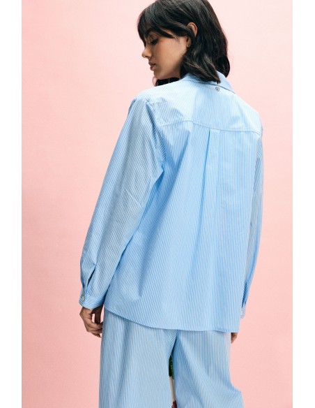 Camisa Regular com Riscas e Inserções Florais Please