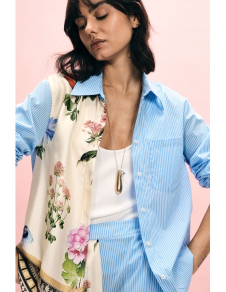Camisa de corte regular com riscas e inserções florais Please