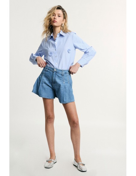 Shorts Regular-Fit com Pinças e Bolsos Frontais Please