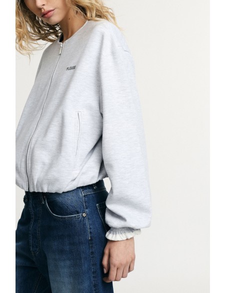 Sweatshirt curta com fecho, bolsos e punhos franzidos Please
