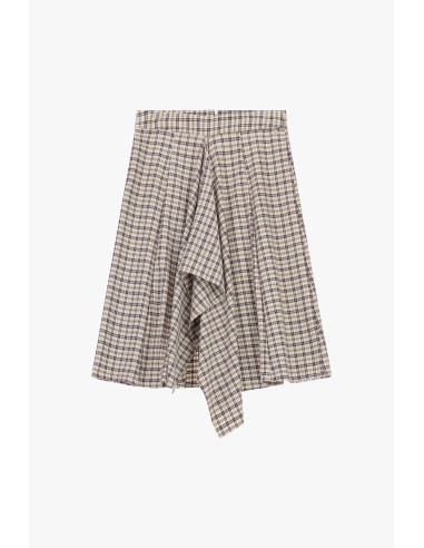 Saia midi de cintura alta com padrão xadrez assimétrico Please