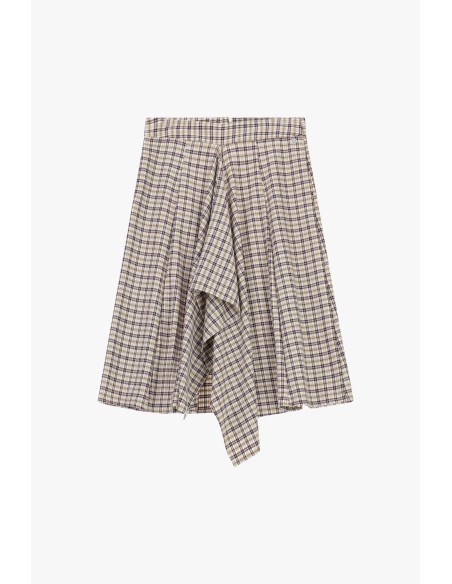 Saia midi de cintura alta com padrão xadrez assimétrico Please