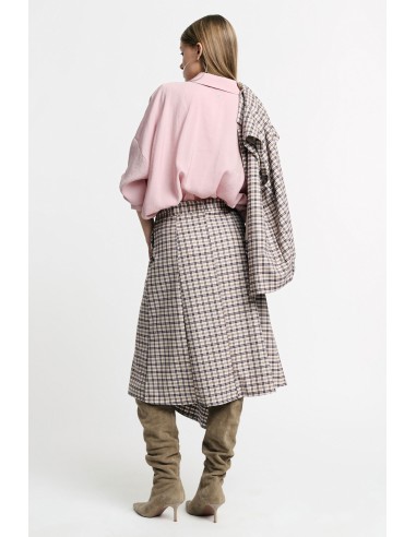 Saia midi de cintura alta com motivo quadriculado assimétrico Please