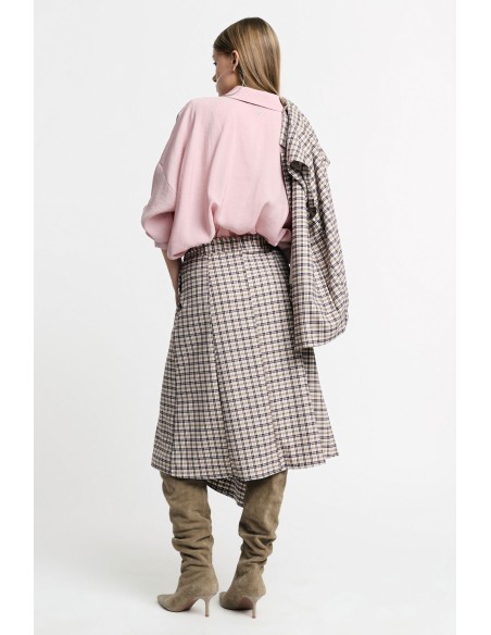 Saia midi de cintura alta com motivo quadriculado assimétrico Please