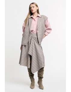 Saia Midi de Cintura Alta com Padrão Xadrez Assimétrico Please