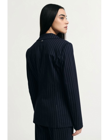 Blazer às Riscas Corte Regular Com Bolsos Embutidos Please