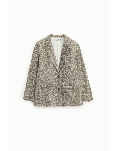 Blazer com Estampa Animal e Bolsos Frontais Please