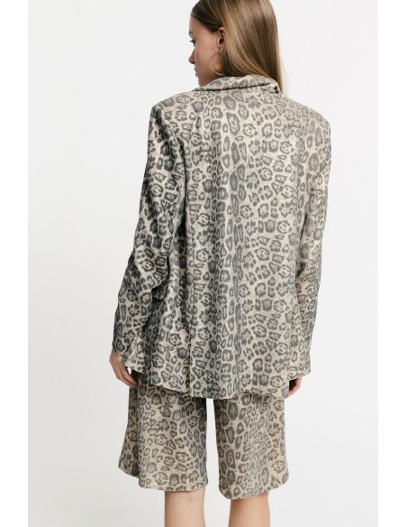 Blazer Com Estampa Animal E Bolsos Frontais Please