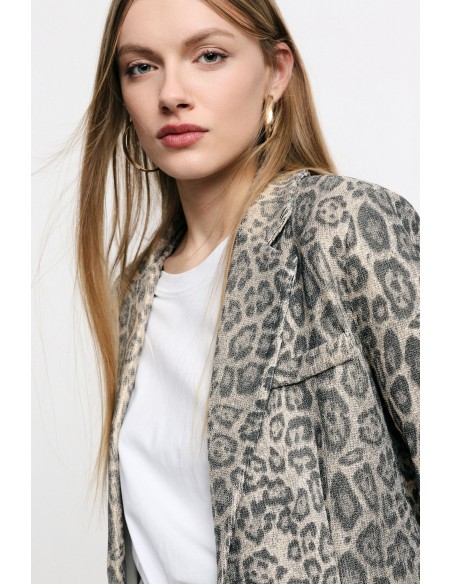 Blazer com Estampa Animal e Bolsos Frontais Please