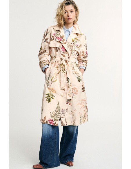 Trench Coat com estampa floral, cinto e botões Please