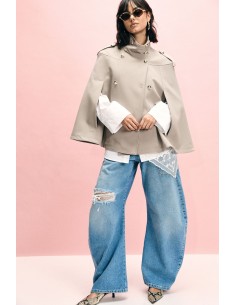 Casaco-capa de abotoamento duplo com alças nos ombros Please