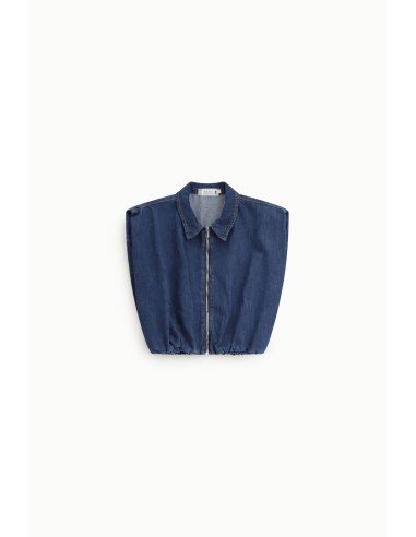 Gilet Cropped com Zíper e Gola Clássica Please