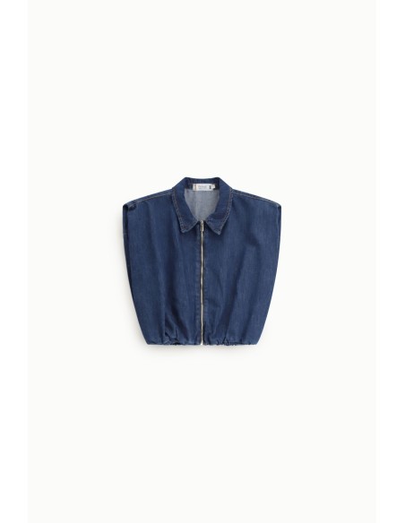Gilet Cropped com Zíper e Gola Clássica Please
