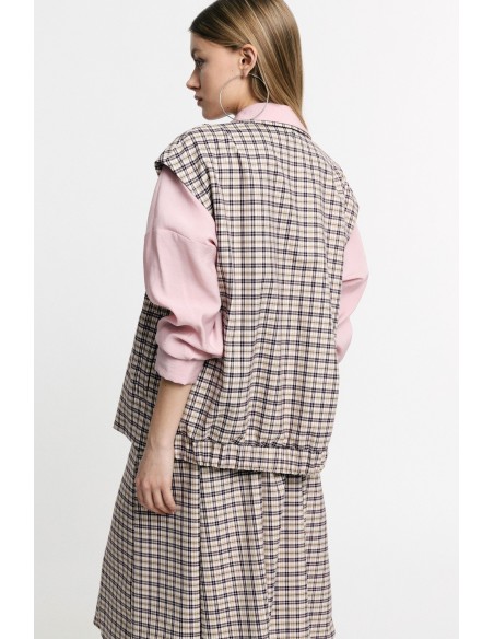 Colete com motivo xadrez e fecho de botão Please