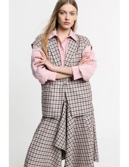 Colete com padrão xadrez e fecho de botão Please