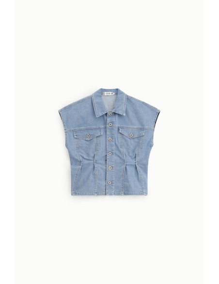 Colete cropped com botões e bolsos frontais Please