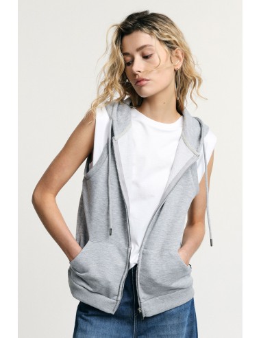 Sweat com capuz sem mangas e fecho frontal Please