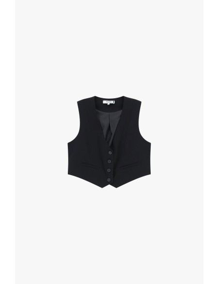 Colete Cropped com Botões e Bolsos Frontais Please