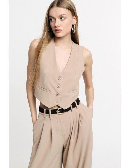 Colete Cropped com Botões e Bolsos Frontais Please